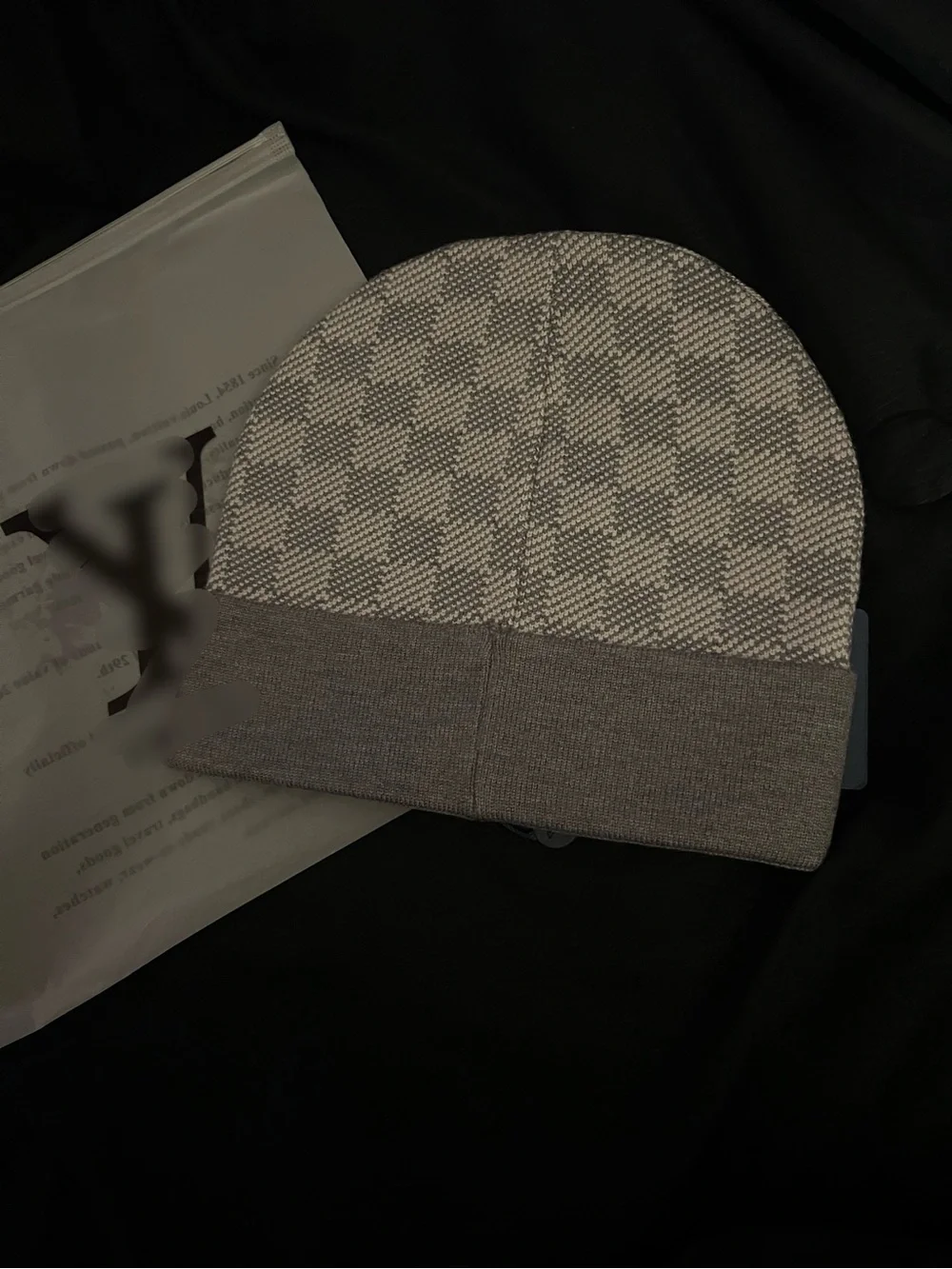 Gray Patterned Knit Beanie Hat - Men's Winter Accessory